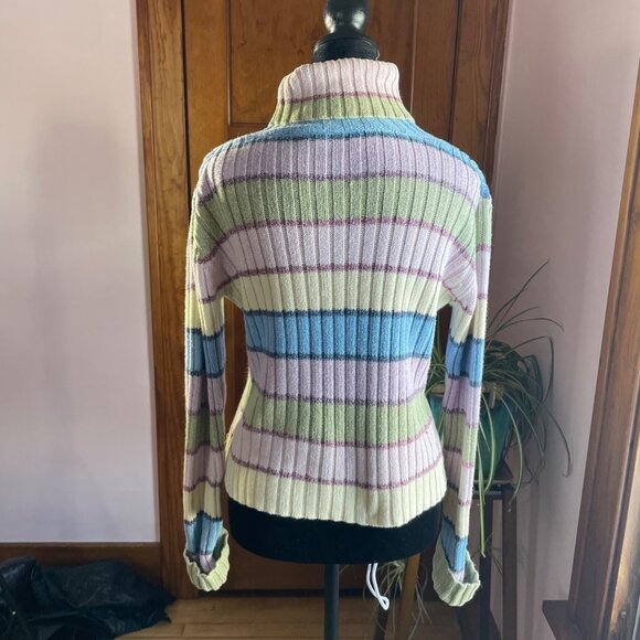 Y2K Vanity Pastel Ribbed Turtleneck Sweater Fairycore Coquette Fitted M Grunge - Picture 3 of 8